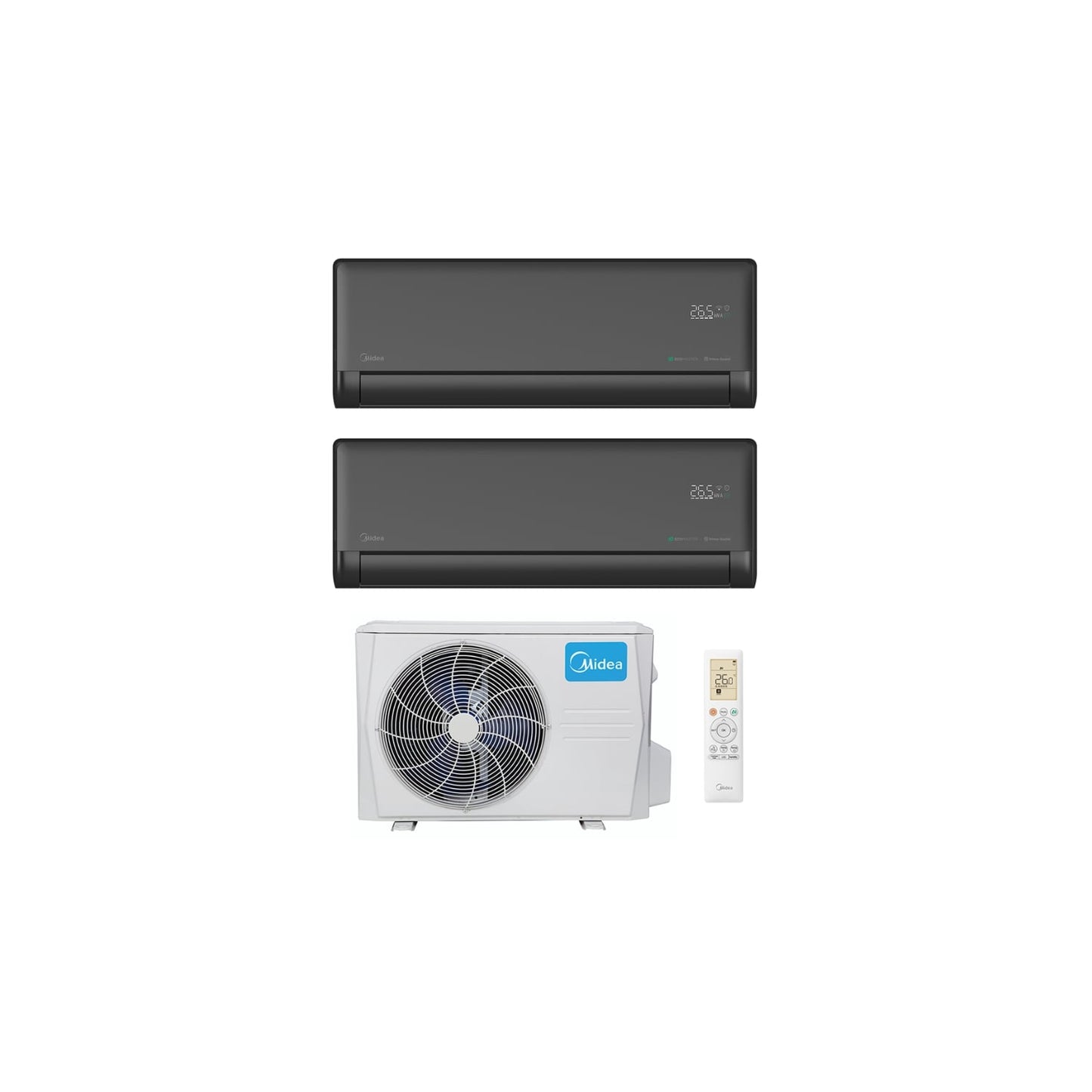  Ensemble Climatiseur Reversible Bi-split 5,2kw + 2,6kw Mural Connecté Solstice Noir - Midea